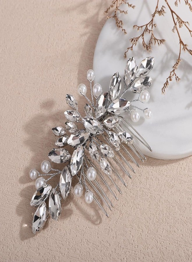 Xerling Brides Wedding Silver Rhinestone Pearls Hair Comb Vintage Bridal Hair Jewelry Side Comb Headpiece Women Hair Accessories (Silver) - Image 4